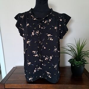 Buffalo David Bitton Floral Blouse Lightweight  Flowy Top Medium Black Pink